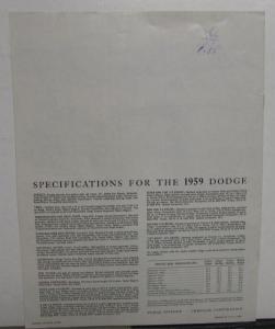 1959 Dodge Custom Royal Lancer Coronet Sierra Wagon Sales Mailer Brochure