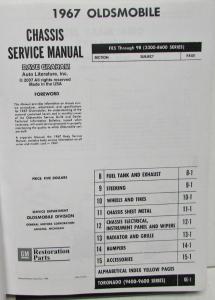1967 Oldsmobile Service Manual Cutlass 442 Vista Cruiser F85 Delta Delmont 88 98