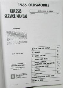 1966 Oldsmobile Service Manual Cutlass 442 Jetstar Starfire Dynamic Delta 88 98