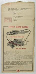 1922 Ford Safety Oiling System Data Sheet Promo to Dealers