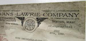 1922 Hayes Demountable-at-the Rim Wire Wheels for Ford Sales Letter to Dealers