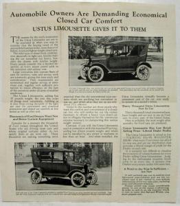 1923 Ustus Limousette for Ford Cars Sales Folder Dealer Solicitation