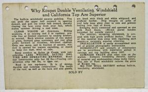 1923-1924 Koupet Auto Top Co Tops Venting Windshield for Ford Cars Data Sheet