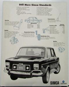 1969 SIMCA 1118 4 Door Sedan Sales Data Sheet Original Chrysler