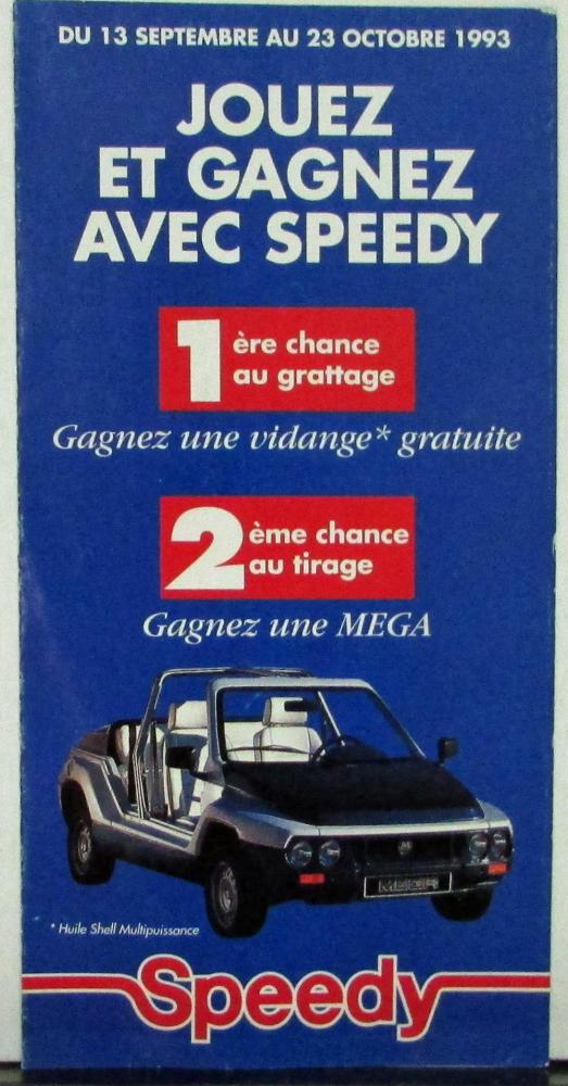 1993 1994 Speedy Micro MEGA Car Sales Folder With New Car Entry Form FRENCH Text