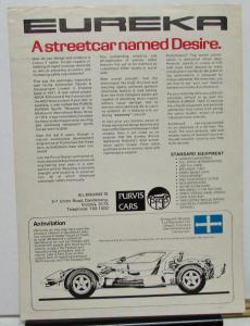 1980 Australian Purvis Eureka Dealer Data Sheet Brochure VW Powered Sports Car