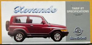 1997 SsangYong Korando 2.3 & 2.9 4WD SUV Wagon Specs Sales Folder French Text