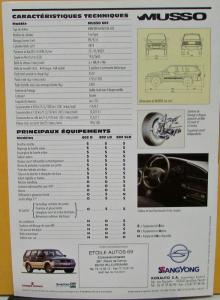 1993 94 95 96 97 SsangYong Musso 602 D LD SLD Sales Folder French Text