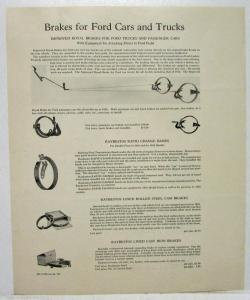 1926 Ford Transmission Linings and Brakes Data Sheet