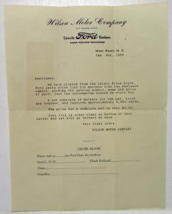 1926 Ford Letter-Order Form for Bin Markers with Envelope and Sample