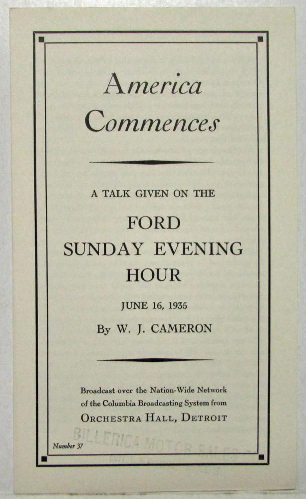 1935 Ford Sunday Evening Hour Talk America Commences Brochure Handout