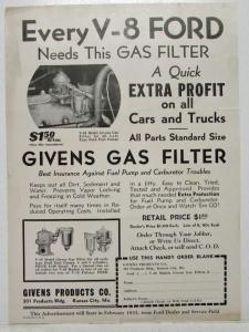 1935 Givens Gas Filter for Ford V-8 Ad Slick