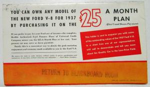 1937 Ford V-8 Mailer Sales Folder The Thrifty Way to Travel First Class