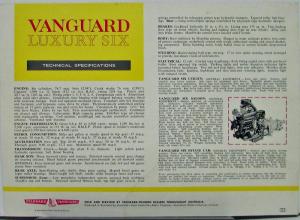 1960s Standard Triumph Vanguard Luxury Six Australian Market Data Sheet Original