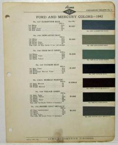 1942 Ford and Mercury Paint Chips By ACME Bulletin No 11