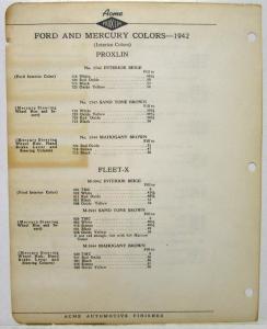 1942 Ford and Mercury Paint Chips By ACME Bulletin No 11