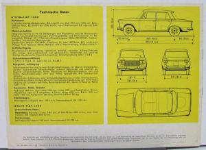 1962 1963 Steyr Fiat 1300 & 1500 Models Auto Sales Brochure Original German Text