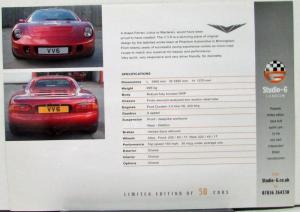2002 ? Phantom VV6 Sports Car By Studio G London Data Sheet Specs Original