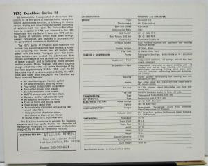 1975 Excalibur Series III Phaeton Dealer Data Sales Card Features Specs Original