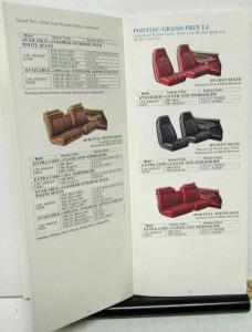 1975 Pontiac Dealer Sales Brochure Interior Trim & Exterior Color Options All