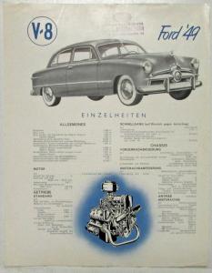 1949 Ford Spec Sheet for Belgiun Market German Text