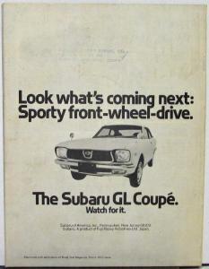 1972 Subaru 1300G  UK Road Test Reprint Article Sales Brochure Original