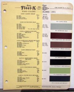 1951 Ford Color Paint Chips By Acme Fleet-X