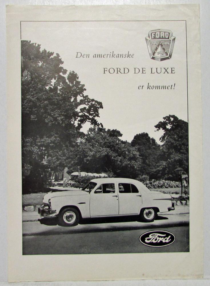1951 Ford DeLuxe Sales Sheet Danish Text