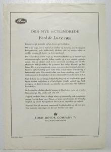 1951 Ford DeLuxe Sales Sheet Danish Text