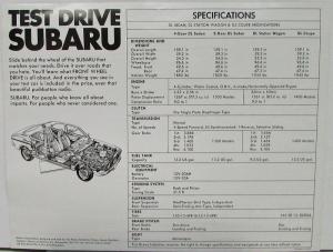 1973 1974 1975 1976  Subaru DL Sedan Wagon GL Coupe Data Sheet Original