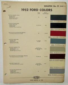 1952 Ford DuPont Paint Chips Bulletin No 21