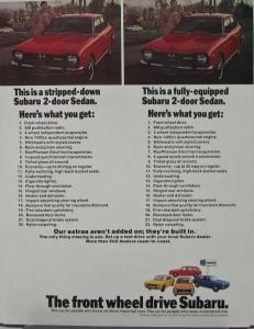 1973 Subaru 2 Door Sedan Sales Data Sheet Specs Features Color Original