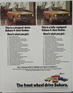 1973 Subaru 4 Door Sedan Sales Data Sheet Specs Features Color Original