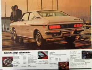 1973 Subaru GL Coupe Sales Data Sheet Specs Features Color Original