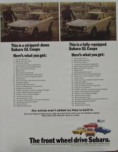 1973 Subaru GL Coupe Sales Data Sheet Specs Features Color Original