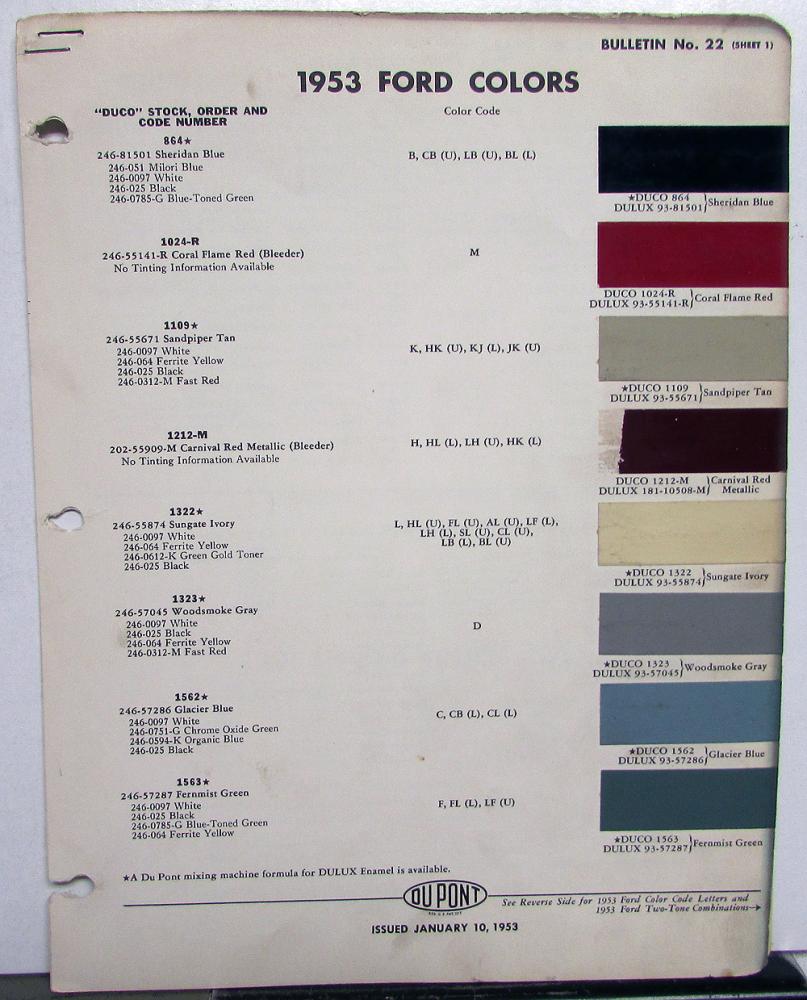 1953 Ford Color Paint Chips DuPont Leaflets