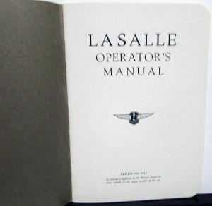 1932 Cadillac LaSalle Model 345B Operators Owners Manual Original W/Extras
