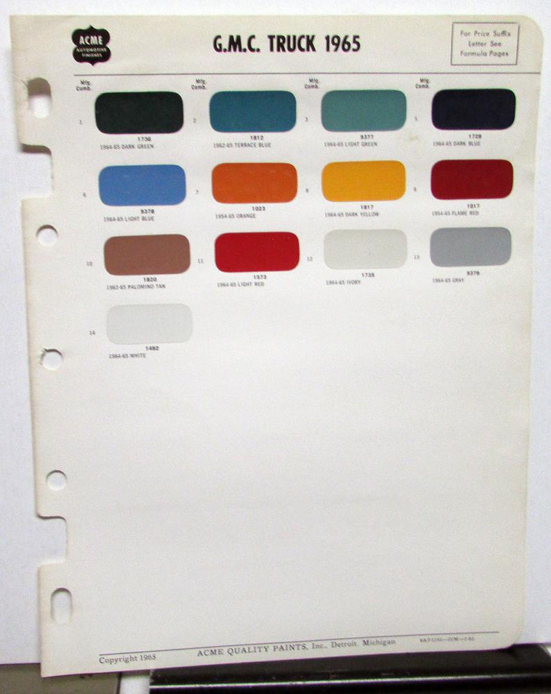 1965 GMC Truck Paint Chip Colors By ACME