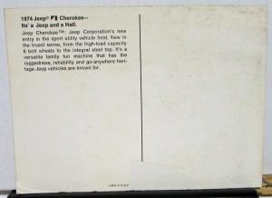 1974 Jeep Dealer Postcard Sales Mailer Cherokee 4 Wheel Drive Color Original