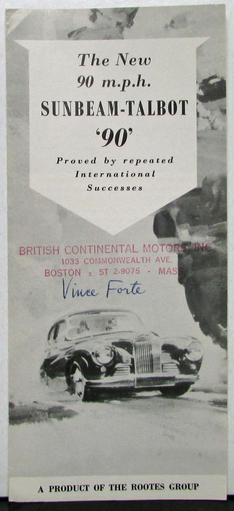 1953 1954 Sunbeam Talbot 90 Sports Saloon & Convertible Coupe Sales Folder Orig