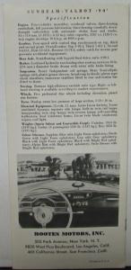 1953 1954 Sunbeam Talbot 90 Sports Saloon & Convertible Coupe Sales Folder Orig