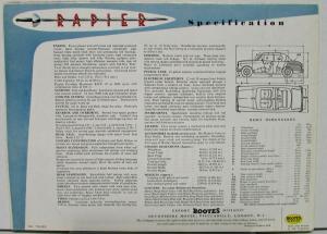 1956 Sunbeam Rapier R 67 Engine 1957 1958 1959 Color Sales Folder Original