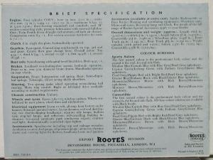 1959 Sunbeam Rapier Rallymaster Engine Sports Saloon & Convertible Sales Folder