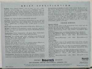 1959 Sunbeam Rapier Rallymaster Engine Sports Saloon & Convertible Sales Folder