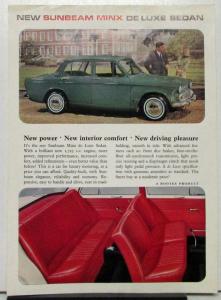 1960 Sunbeam Minx DeLuxe Sedan Color Data Sheet Original 1961 1962 1963