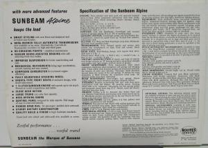 1960 Sunbeam Alpine Gran Turismo & Sports Tourer Data Sheet 1961 1962 1963 Orig