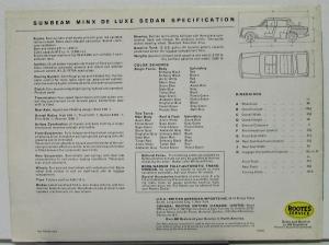 1965 Sunbeam Minx 1600 DeLuxe Sedan Color Sales Folder Original