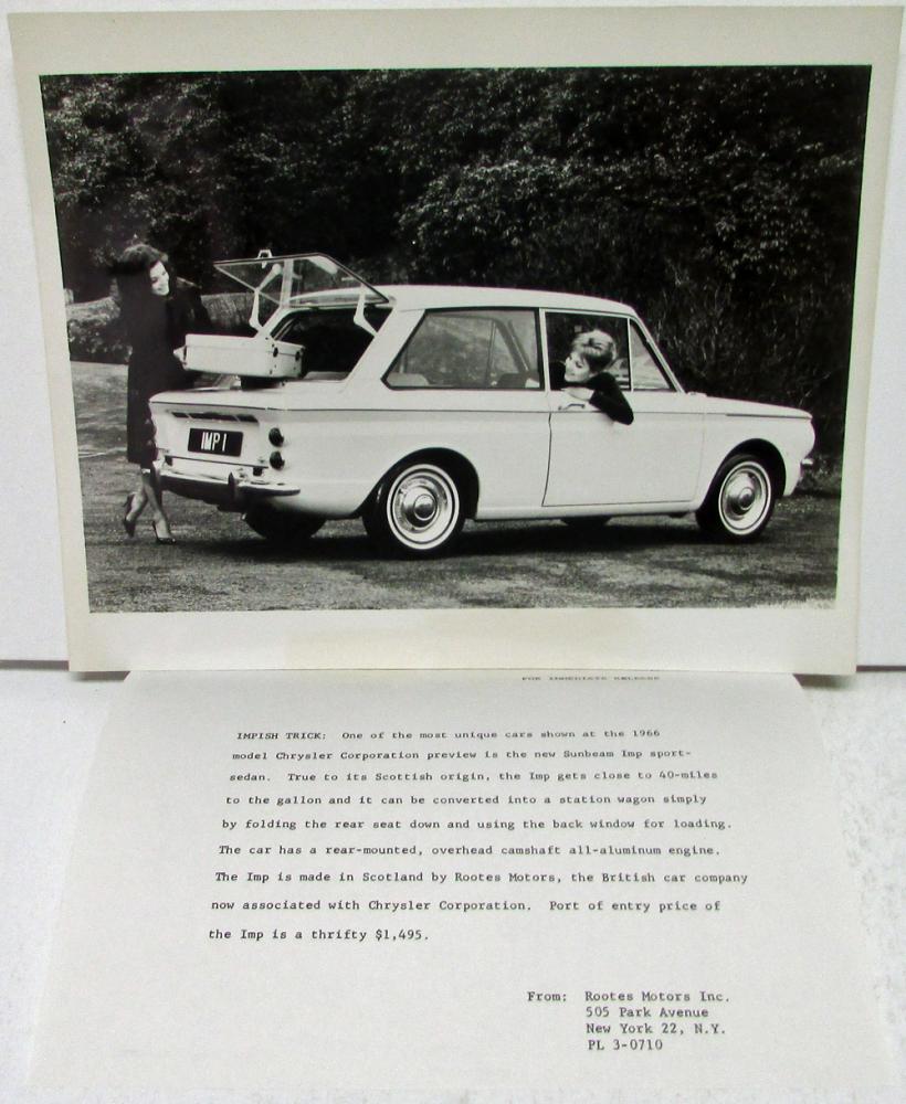 1966 Sunbeam Imp Sport Sedan Press Release BW Photo With Caption Original