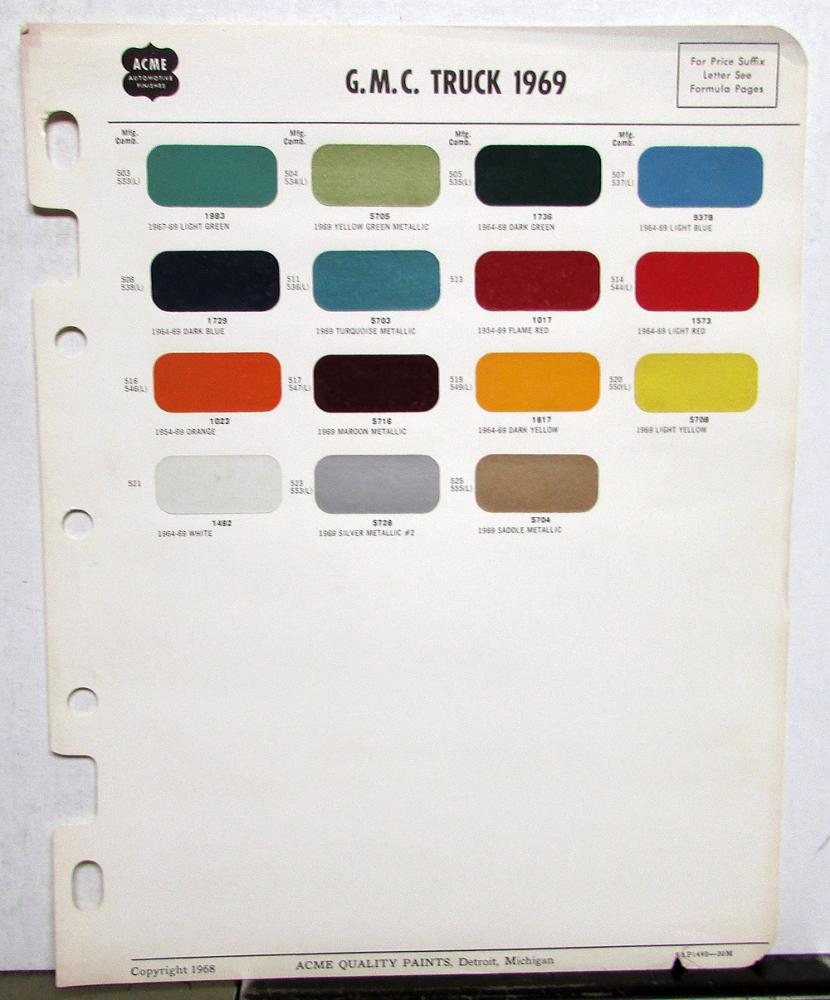 1969 GMC Trucks Paint Chips by Acme Commercial Colors