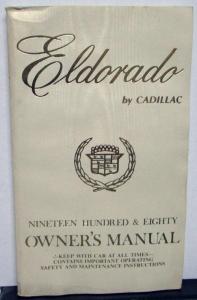 1980 Cadillac Eldorado Owners Operator Manual Care & Op Instructions